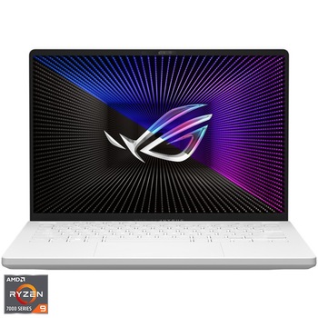 Laptop Gaming ASUS ROG Zephyrus G14 GA402XI cu procesor AMD Ryzen 9 7940HS pana la 5.2 GHz, 14", QHD+, Mini LED, 165Hz, 32GB DDR5, 1TB SSD, NVIDIA GeForce RTX 4090 16GB GDDR6, Windows 11 Home, Moonlight White