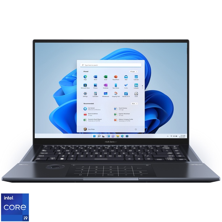 Laptop ASUS Zenbook Pro 16X OLED UX7602BZ cu procesor Intel® Core™ i9-13905H pana la 5.40 GHz, 16", 3.2K OLED, Touch, 32GB, 2TB SSD, NVIDIA® GeForce RTX™ 4080 12GB GDDR6, Windows 11 Pro, Tech Black, Garantie extinsa 3 ani