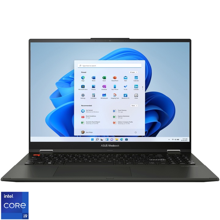 Laptop ASUS Vivobook S 16 Flip OLED TP3604VA cu procesor Intel® Core™ i9-13900H pana la 5.40 GHz, 16'', 3.2K, OLED, Touch, 16GB, 1TB SSD, Intel Iris Xᵉ Graphics, Windows 11 Home, Midnight Black