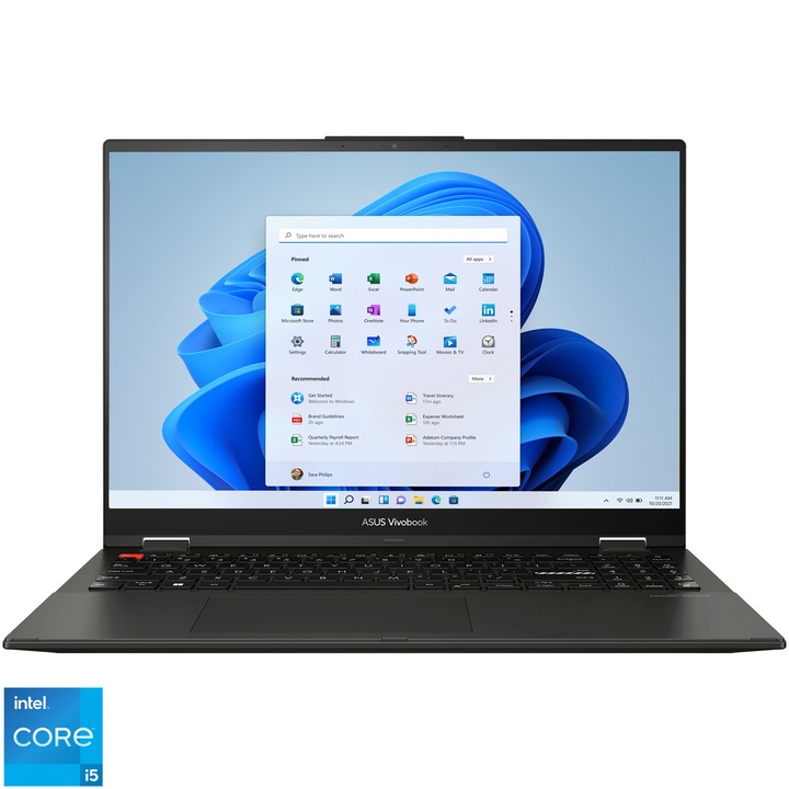 Laptop ASUS Vivobook S 16 Flip OLED TP3604VA cu procesor Intel® Core™ i5-13500H pana la 4.70 GHz, 16'', 3.2K, OLED, Touch, 8GB, 512GB SSD, Intel® HD Graphics, Windows 11 Pro, Midnight Black