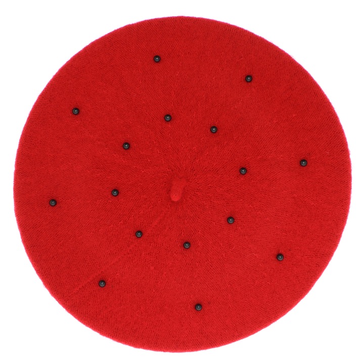Bereta de dama, ButicCochet, lana, one size, model cu perle, Rosu - BSC576