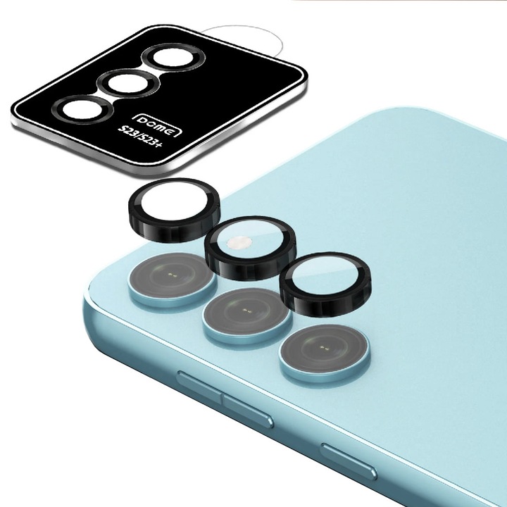 Folie de protectie Camera compatibila cu Samsung Galaxy S23, Sticla Securizata pentru Lentila, FullHD Ultra Technology, Negru