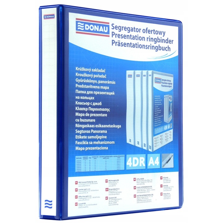 Dosar cu 4 inele, Donau, Polipropilena/Carton, A4, 100 mm, Albastru