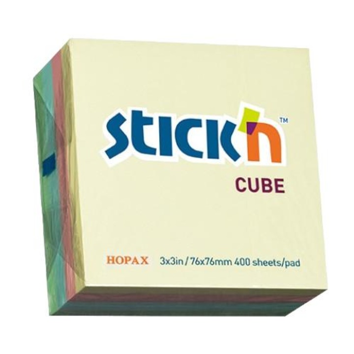 Cub notite adezive Stick'n, 76x76 mm, 400 file