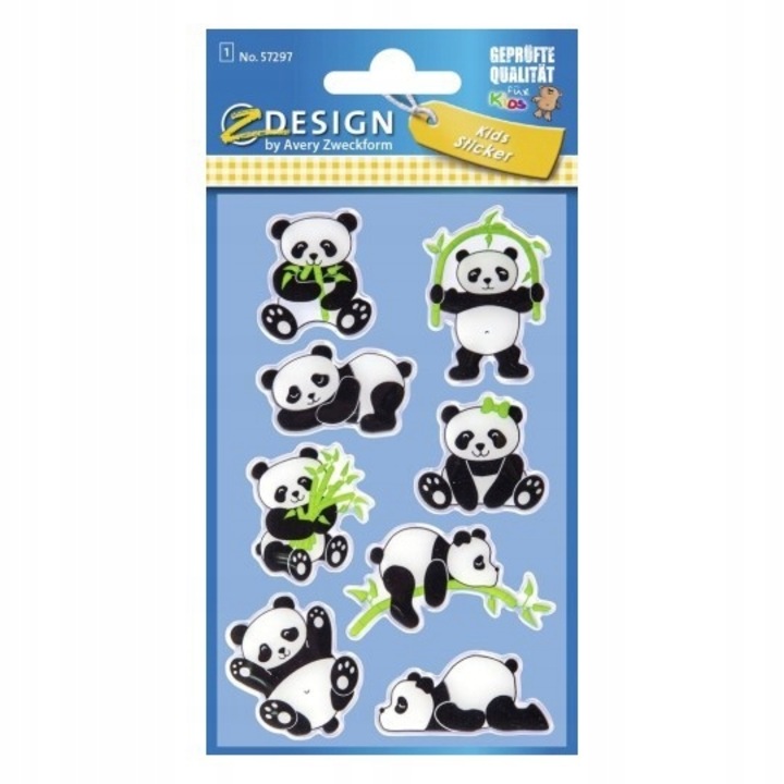 Matricakészlet, Avery Zweckform, fényes, domború, Avery Panda Teddy Bear