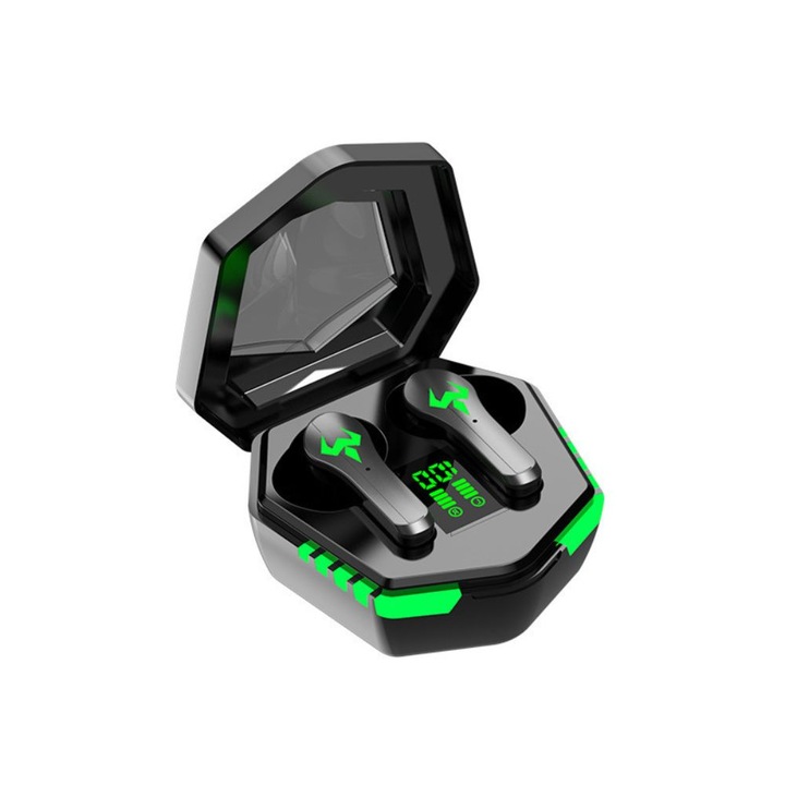N35 TWS vezeték nélküli audio fejhallgató, Sötét kijelző, Bluetooth V5.3, Zajszűrés, Érintésvezérlés, Led kijelző, Ergonomikus kialakítás, Fekete