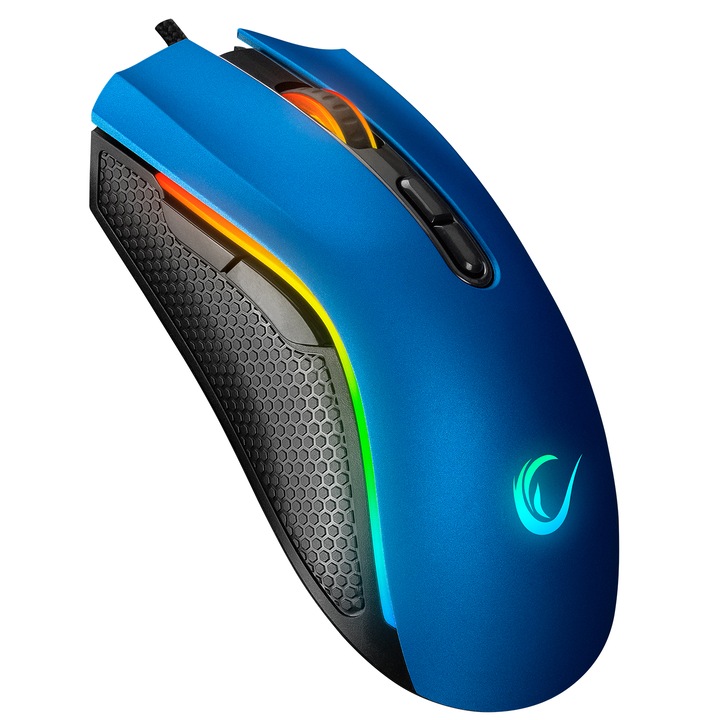 Mouse gaming Rampage SMX-R44, Iluminare RGB, 6400 DPI, 7 Butoane, Programabil, Albastru