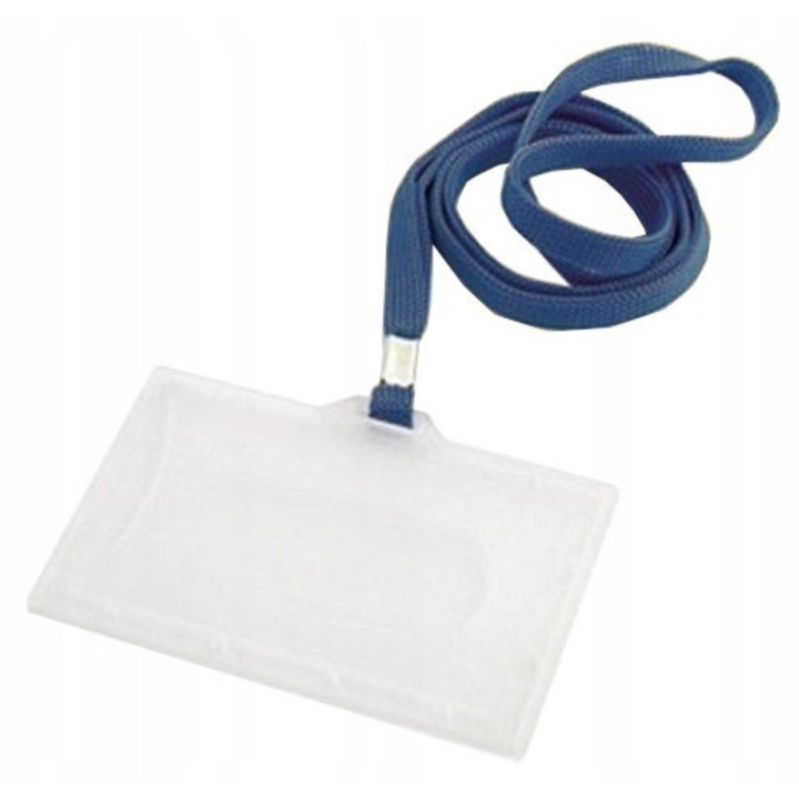 Ecuson cu snur suport, 9.2 x 5.9 cm, Albastru