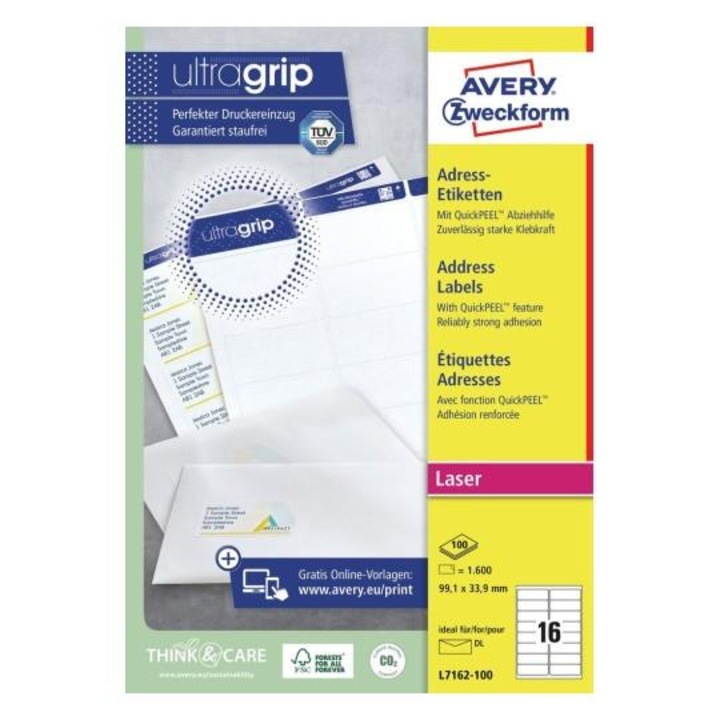 Etichete adresa, Avery Zweckform, 99.1 x 33.9 mm, Alb