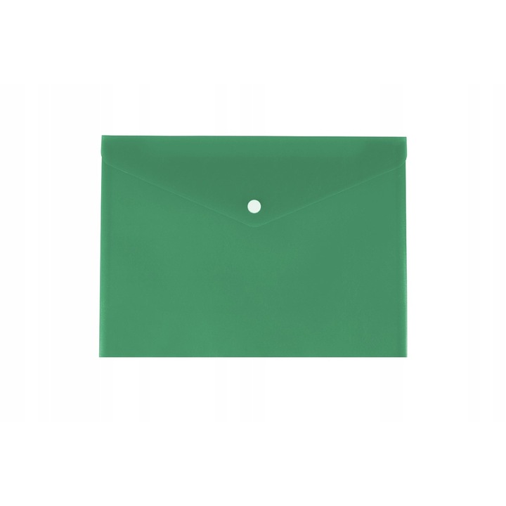 Mapa A4 verde, din folie polipropilena transparenta, cu inchidere capsa