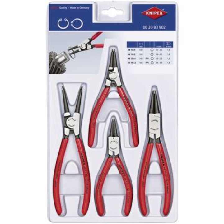 Seeger gyűrű fogó készlet Alkalmas Külső- és belső csapágygyűrűk 19-60 mm, 12-25 mm 10-25 mm, 19-60 mm Hegy forma Egyenes Knipex 00 20 03 V02 (00 20 03 V02)