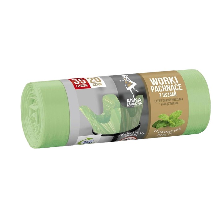 Торби за боклук с аромат на мента, Anna Zaradna, 35 л, 66 х 49 см, Зелени