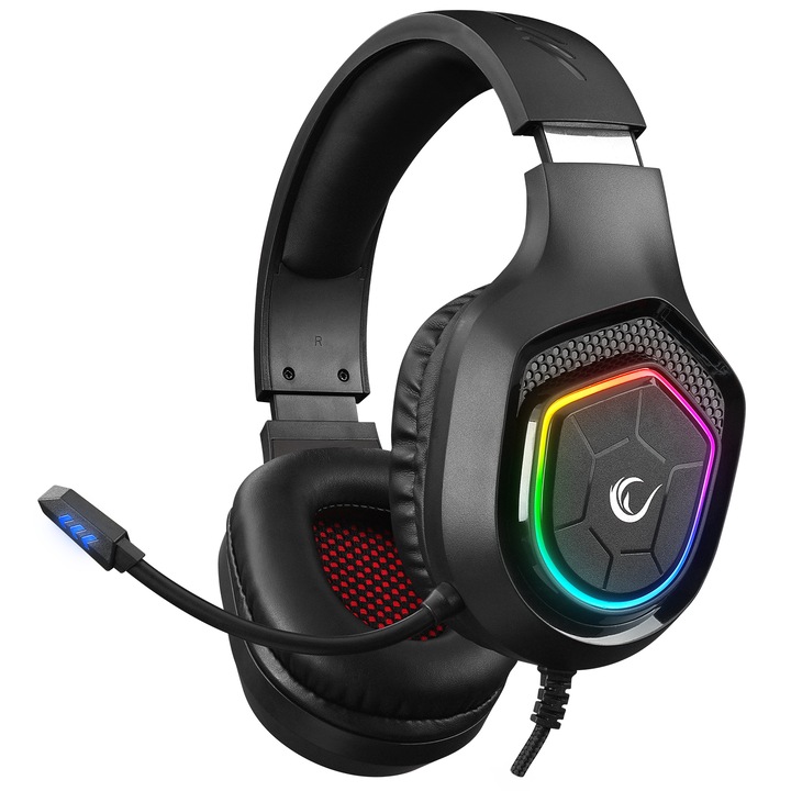 Слушалки за гейминг Rampage RM-K90 VECTOR, Стерео, RGB осветление, Високоговорител 50 мм, Жак 3,5 мм и USB, черни