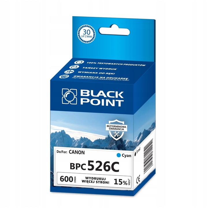 Black Point BPC526C Tintapatron, lézernyomtatóhoz, Canon PIXMA iP4850/MG5150 kompatibilis, ciánkék