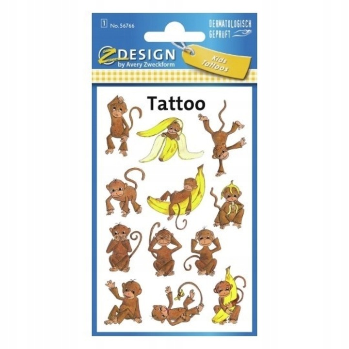 Set tatuaje temporare pentru copii, Z Design, Model maimuta, Multicolor