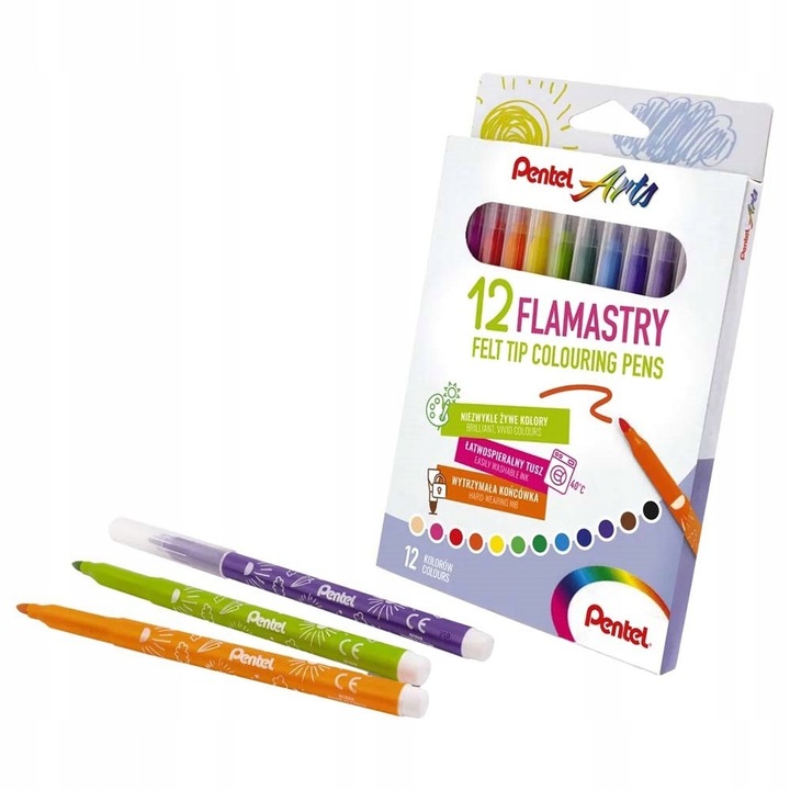 Set 12 carioci, Pentel, 3.9 mm, Multicolor