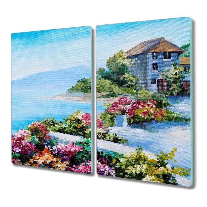 Tocator pe sticla, Dreptunghi, Pictura In Ulei Culoare Peisaj Marin, Multicolor, 2x30x52 cm, 010010520010000048670