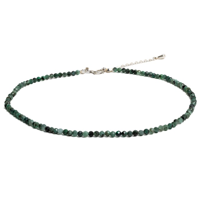 Ezera Choker nyaklánc, természetes csiszolt smaragd kövekből, 925 ezüst kapoccsal