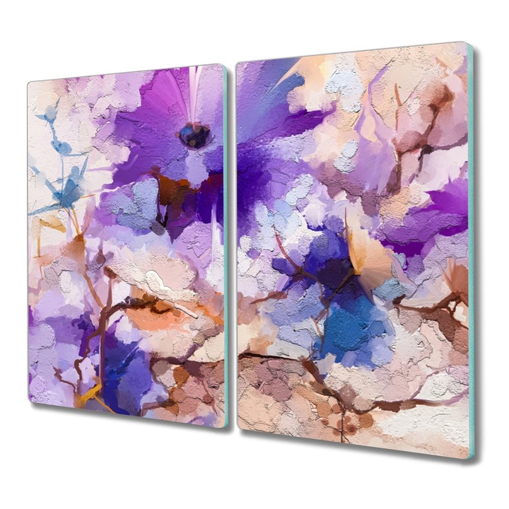 Tocator pe sticla, Dreptunghi, Pictura Flori Plante Art, Multicolor, 2x30x52 cm, 010010520010000049064