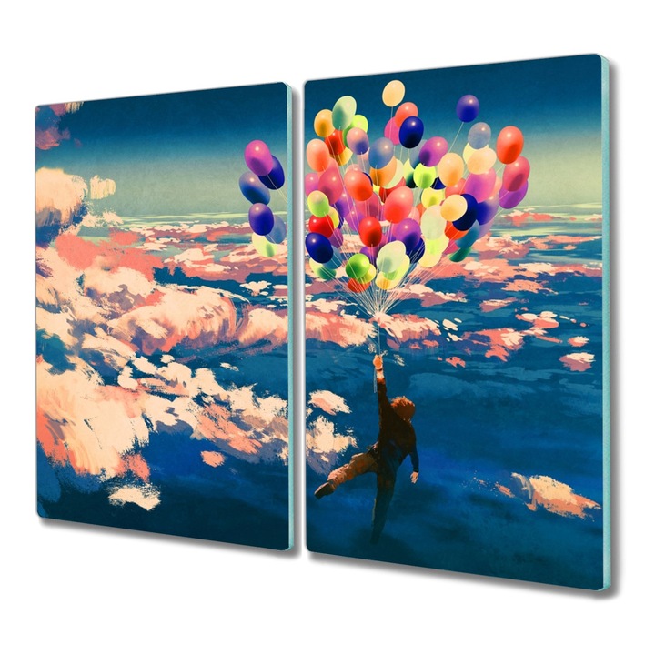 Стъклен чопър, Правоъгълник, Картина Балони с небесни облаци, Многоцветен, 2x30x52 см, 010010520010000009997