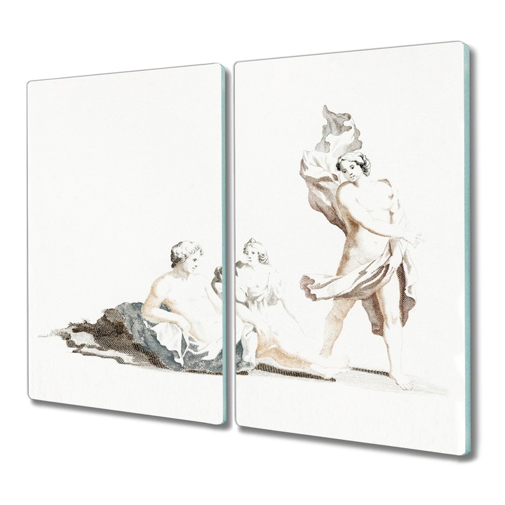 Стъклен чопър, правоъгълник, рисунка на ангел от древното изкуство, бял, 2x30x52 см, 010010520010000018175