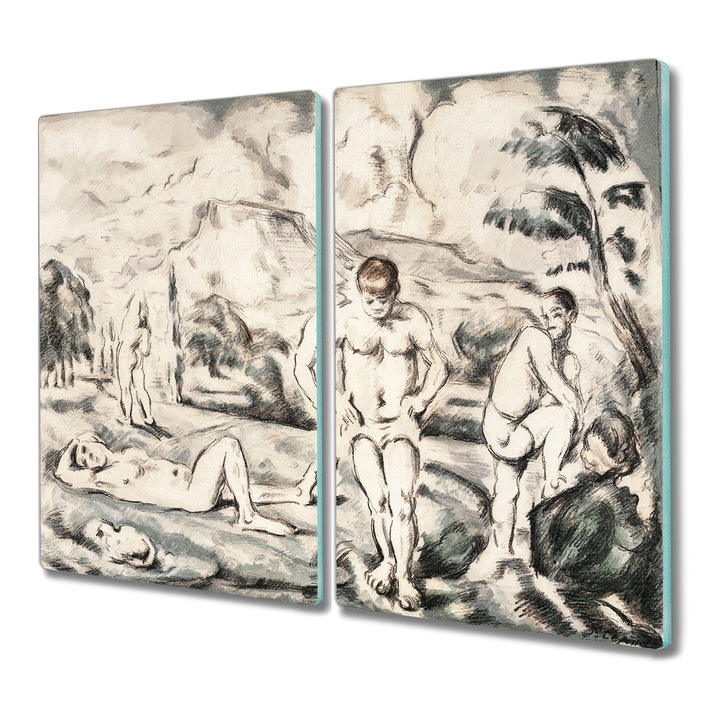 Tocator pe sticla, Dreptunghi, Desen Peisaj Copaci Barbati, Multicolor, 2x30x52 cm, 010010520010000018405