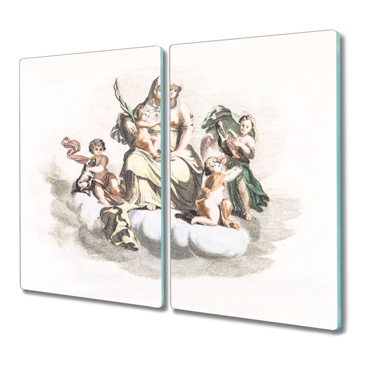 Стъклен чопър, правоъгълник, рисунка на ангел от древното изкуство, многоцветен, 2x30x52 см, 010010520010000018181