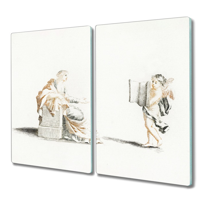 Стъклен чопър, правоъгълник, рисунка на ангел от древното изкуство, бял, 2x30x52 см, 010010520010000018174