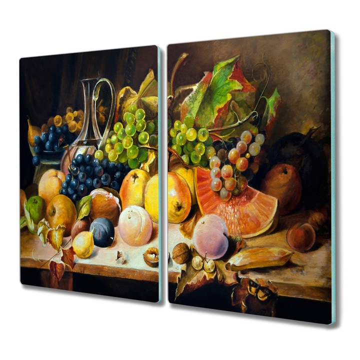 Чопър върху стъкло, Правоъгълник, Картина Плодове Грозде Сливи Ябълки Праскови, Разноцветни, 2x30x52 см, 010010520010000052356