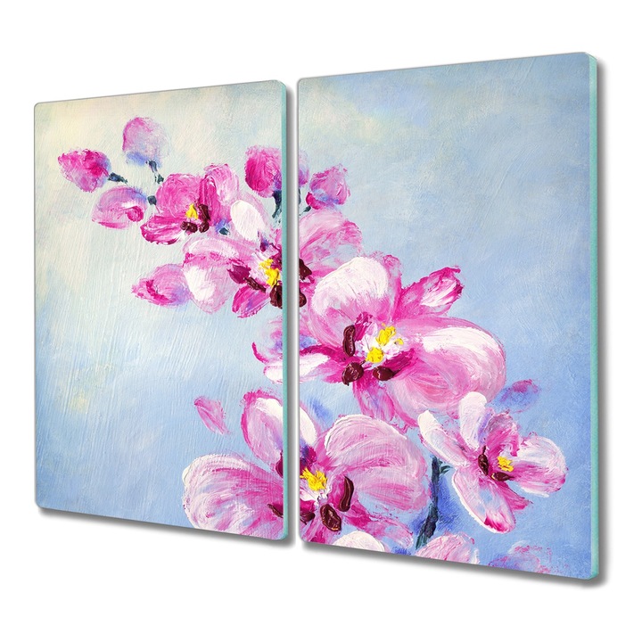 Tocator pe sticla, Dreptunghi, Tablouri Flori Plante Art, Albastru, 2x30x52 cm, 010010520010000052431