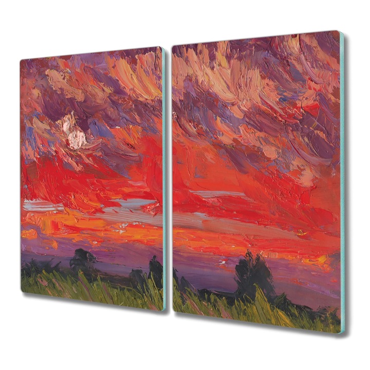 Tocator pe sticla, Dreptunghi, Pictura Peisaj Abstracte Copaci, Roz, 2x30x52 cm, 010010520010000052537