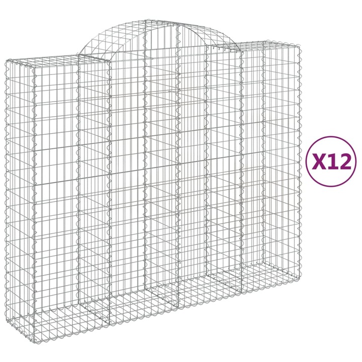 Set cos gabion arcuit vidaXL, 12 buc, 200x50x160/180 cm, fier galvanizat 34.05 kg 3146393