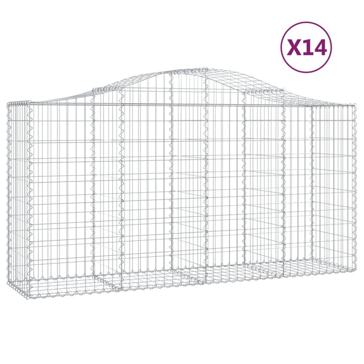 Комплект габионни кошници арка vidaXL, 14 бр, 200 x 50 x 100/120см, Поцинковано желязо, 24.85 Kg