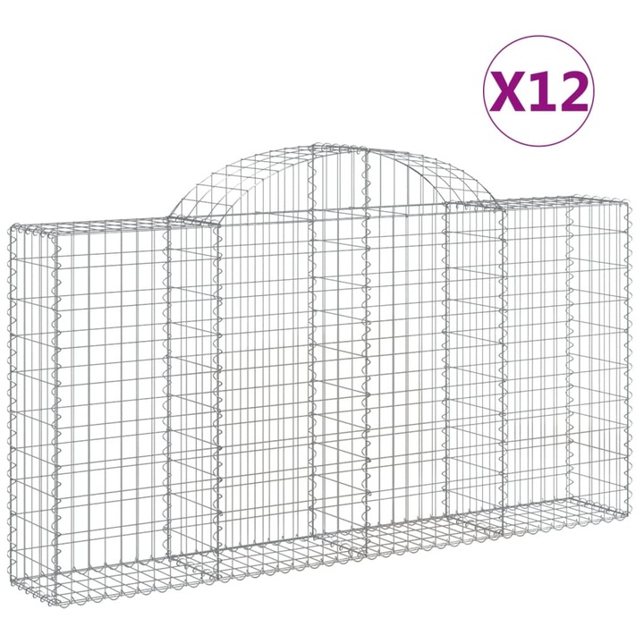 Set cosuri gabion arcuite 12 buc vidaXL, 200x30x100/120 cm fier galvanizat 19.7 kg 3146120