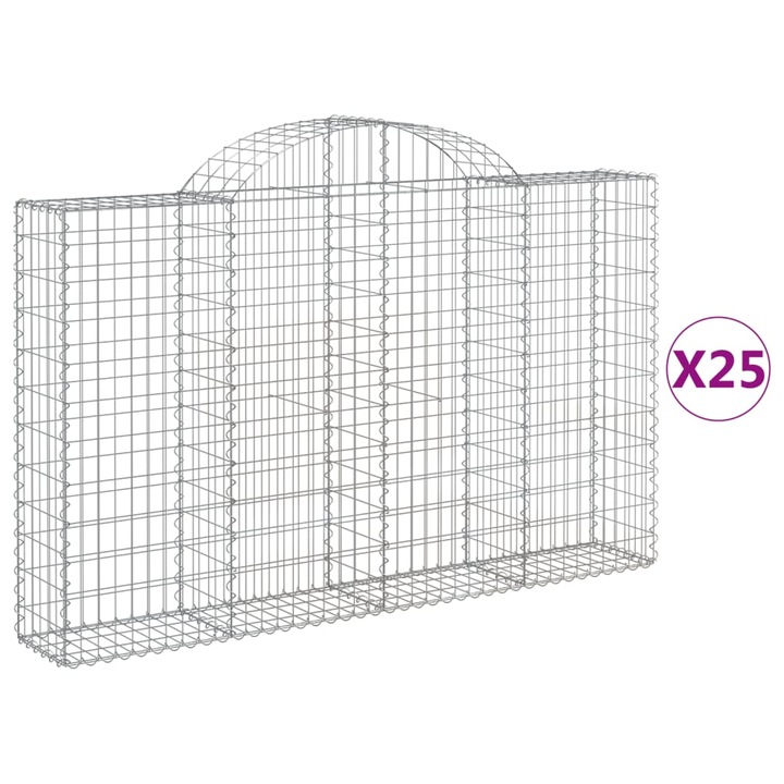 Set cosuri gabion arcuite vidaXL, 25 buc. 200x30x120/140 cm fier galvanizat 23.1 kg 3146147
