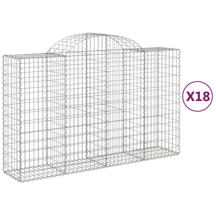 Set cosuri gabion arcuite 18 buc vidaXL, 200x50x120/140 cm, fier galvanizat 27.65 kg 3146355