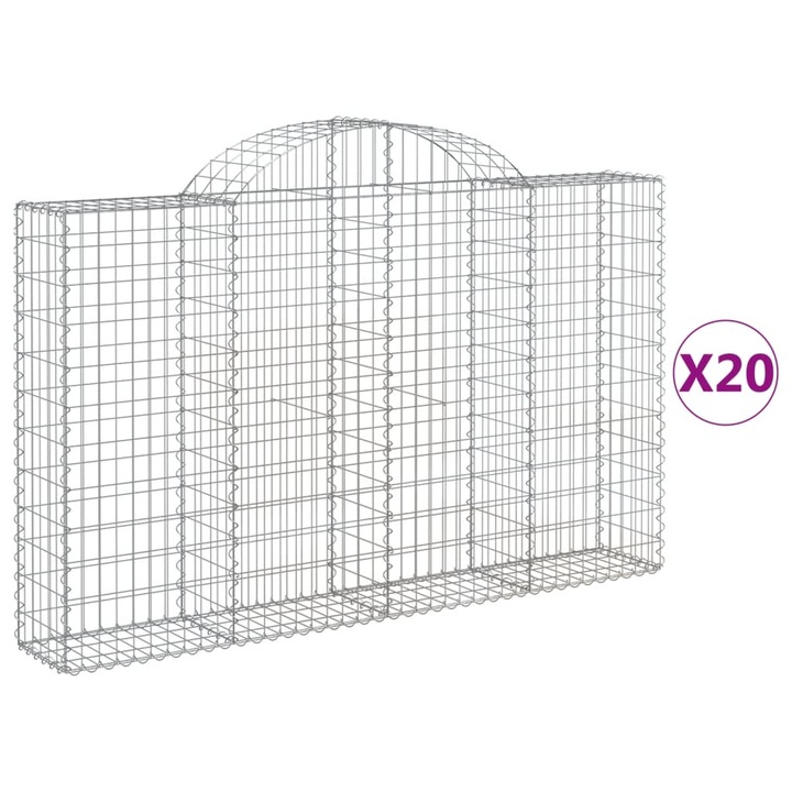 Set cosuri gabion arcuite 20 buc vidaXL, 200x30x120/140cm, fier galvanizat 23.1 kg 3146146