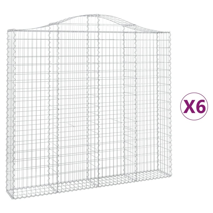 Set cosuri gabion arcuite 6 buc vidaXL, 200x30x180/200cm, fier galvanizat 32.05 kg 3145518