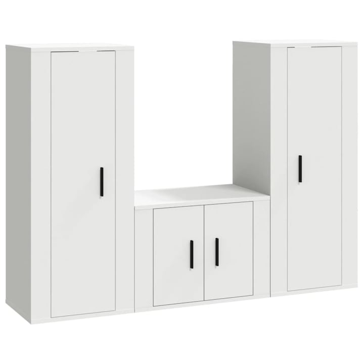 Set 3 dulapuri TV, Zakito Europe, Lemn, 100x40x34.5cm, 40x34.5x100cm, 57x34.5x40cm, Alb