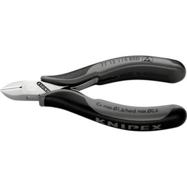 Електронни странични клещи ESD, мека/средна/твърда тел макс.: O 1.6/1.2/0.6 mm, Knipex 77 12 115 ESD (77 12 115 ESD)