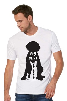 Tricou imprimeu catel si pisica-  Tricou imprimeu catel si pisica-