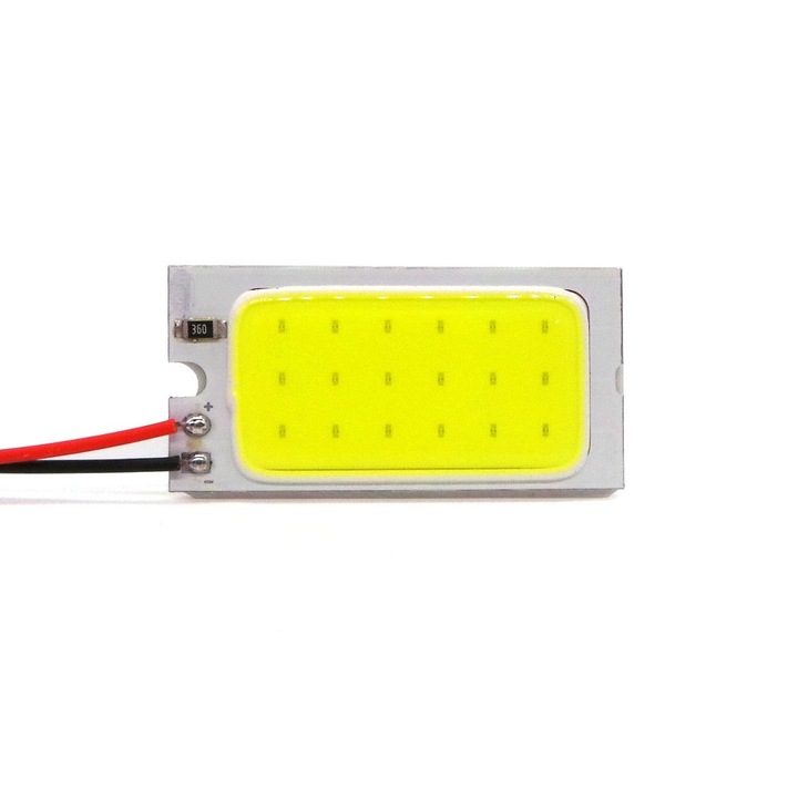 Panou LED COB auto, motoLEDy, 40x20mm, 12V, 350lm, Lumina Alba Xenon 5500K, Set 2 bucati, Pentru iluminat interior, portbagaj, placa de inmatriculare, Compatibil soclu SV8.5, T10, T4W, Consum redus, Durata lunga de viata, Rezistent la socuri