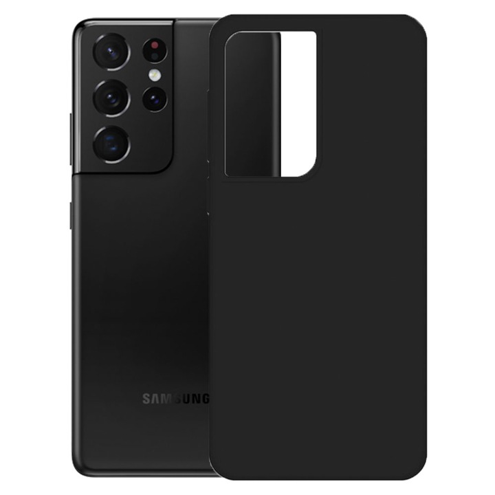 Védőtok, bársony belső, Samsung Galaxy S21 Ultra kompatibilis, FONIX BloomShield, szilikon, emelt élek, vékony, mélyfekete