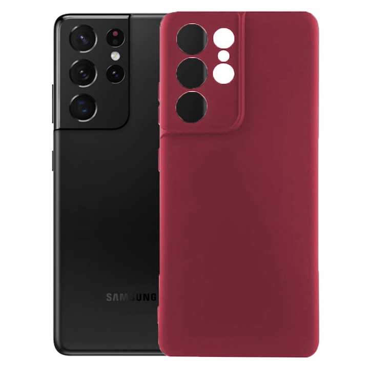 Védőburkolat, bársony belső, Samsung Galaxy S21 Ultra kompatibilis, FONIX BloomShield, szilikon, emelt élek, vékony, bordó