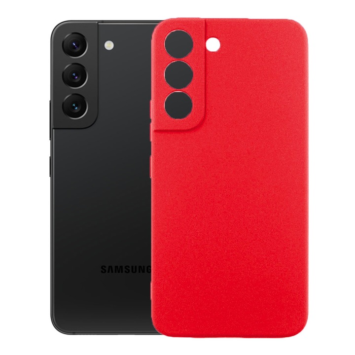 Защитен капак, кадифена вътрешност, съвместим със Samsung Galaxy S22, FONIX BloomShield, силикон, повдигнати ръбове, тънък, червен