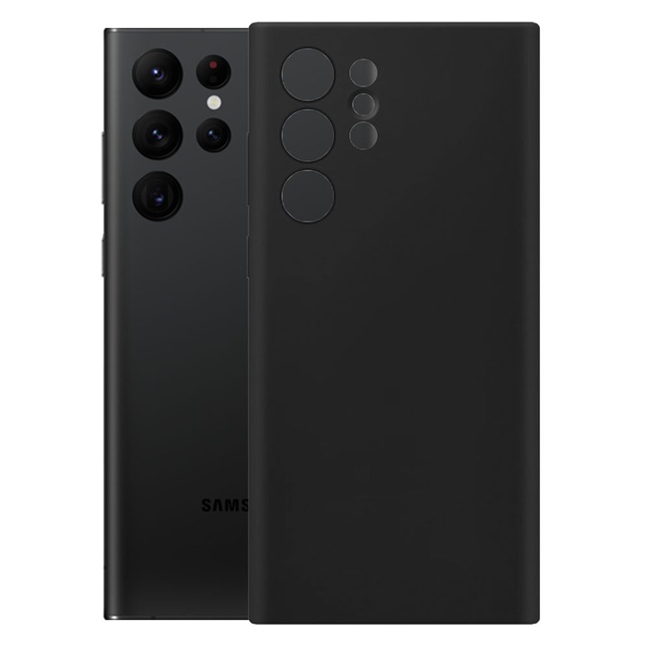 Защитен капак, кадифена вътрешност, съвместим със Samsung Galaxy S22 Ultra, FONIX BloomShield, силикон, повдигнати ръбове, тънък, черен