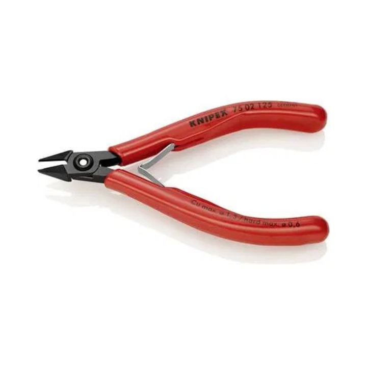 Elektronikai oldalcsípőfogó, lágy/közepes/kemény/zongora huzal max.: O 1,3/1/0,6/0,4 mm, Knipex 75 02 125 EAN (75 02 125)