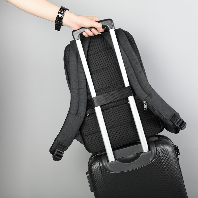 Rucsac laptop 15.6", impermeabil, cu buzunar ascuns antifurt si port USB, Tigernu, 31x17x44 cm, Negru/Gri inchis