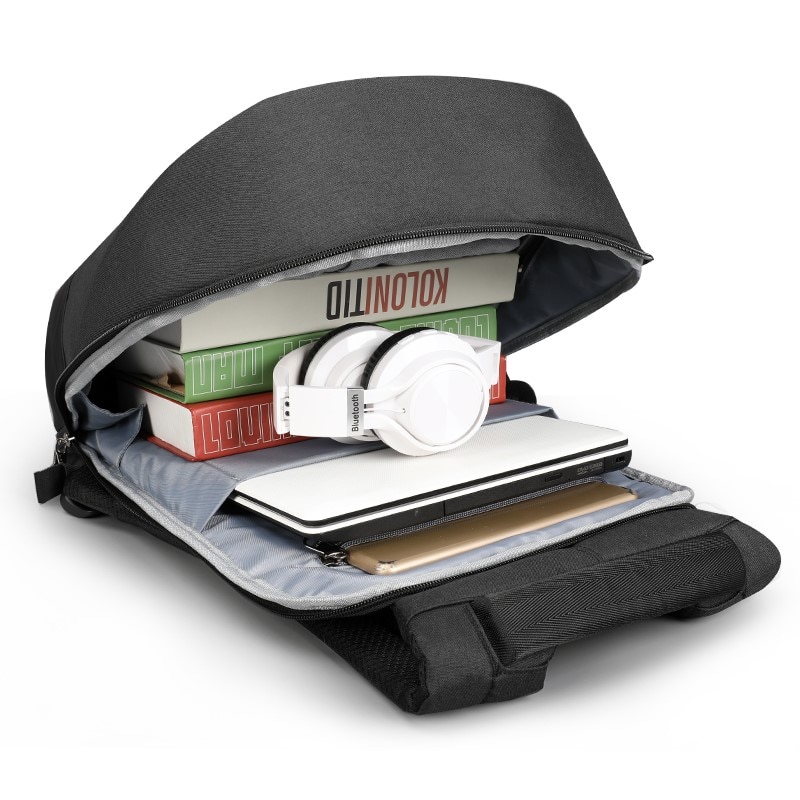 Rucsac laptop 15.6", impermeabil, cu buzunar ascuns antifurt si port USB, Tigernu, 31x17x44 cm, Negru/Gri inchis