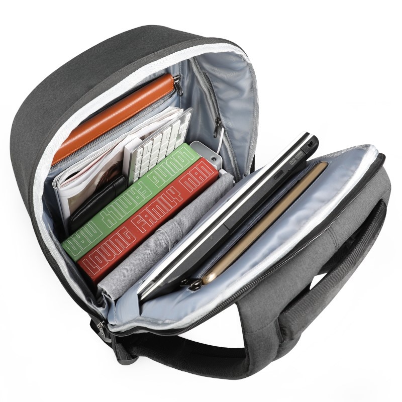 Rucsac laptop 15.6", impermeabil, cu buzunar ascuns antifurt si port USB, Tigernu, 31x17x44 cm, Negru/Gri inchis